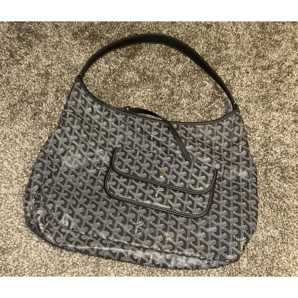 Goyard Bohème Gray Hobo Bag Tote w/ Detachable Pouch Gray Strap Silver Hardware